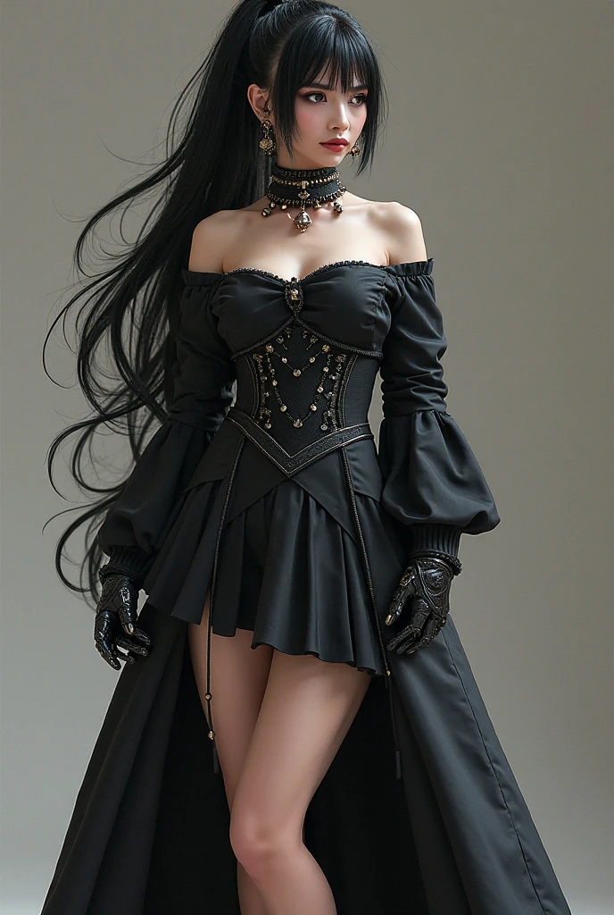 masterpiece, highest quality,1 girl,GothGal,Ruffled Dresses 8K,High resolution, ( flower_Styler:1.2)(Rainbow Candy:1.2), (masterpiece:1.2, highest quality, 8K, advanced details), (realistic, photorealistic:1.4), beautiful illustrations, 
looking at the viewer, whole body, Front view:0.6, 
((choker:1.6)) 
((Grasp the hem of the skirt with your right hand, Put your left hand on your chest, stand with legs apart:1.3)), 
(Look at the viewer while blushing:1.3), ((NFSW:1.3))