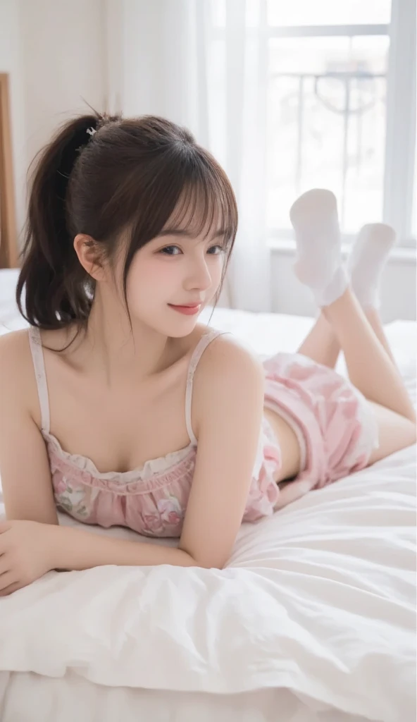 Very cute girl、beautiful girl、bed、top mile