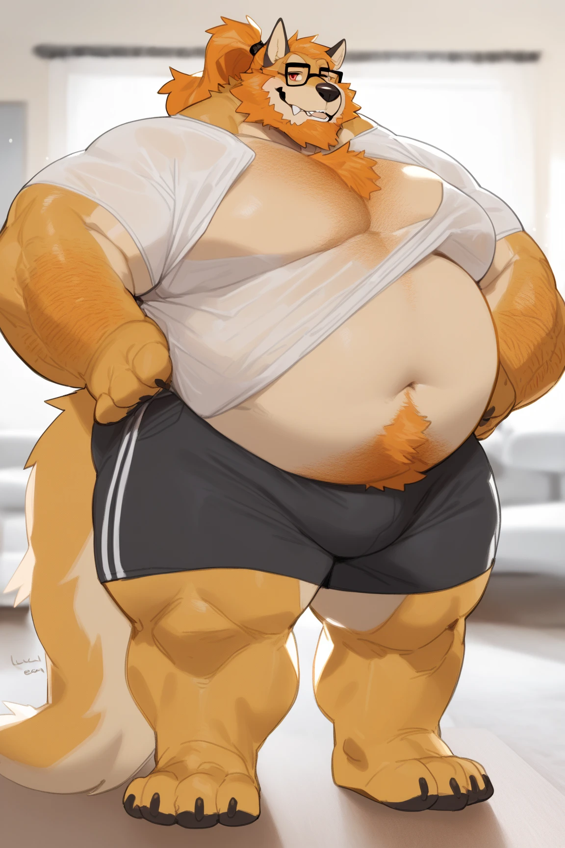 Correct body proportio,solo,male people,bare,Shirtless, A high resolution,obesity, corgi