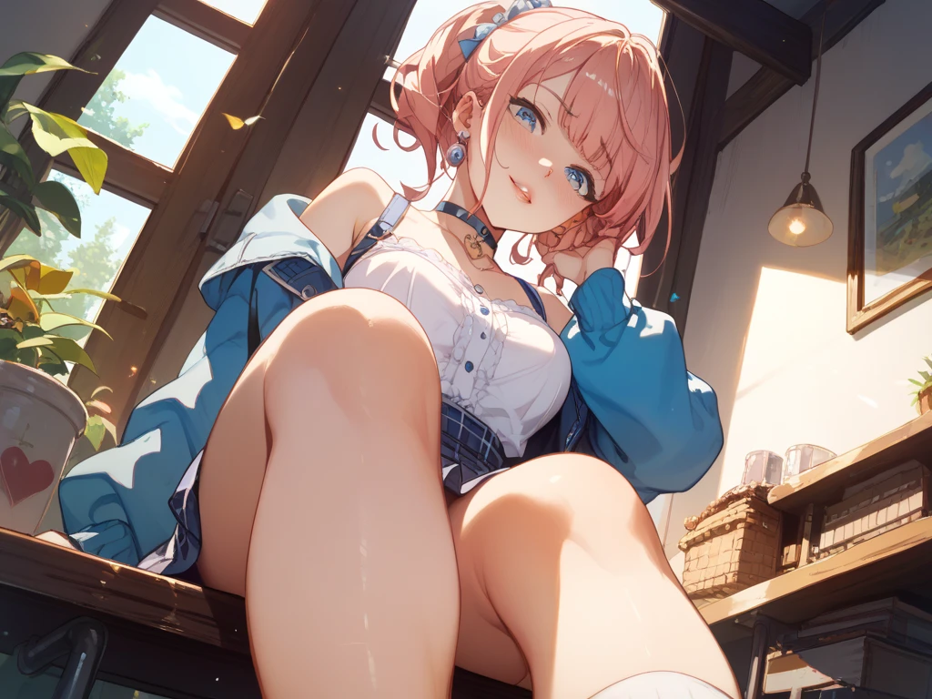 ((Highest quality)), ((masterpiece)), (detailed), One Girl,(Knee-length),Private Server,Big Breasts,(White Denim Mini Skirt),White shirt,(Open Chest Button),22-year-old woman,(Naughty look),((Excited expression)),Browsing Caution,nswf Japanese,(attractive appearance),atmosphere,Remote control rotor,pink remote control,blush,(Girl in a dark room),(A seductive look at a man),I'm sweating,Sweat in the chest
