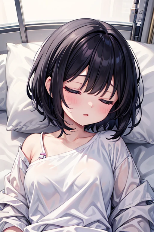 1. Beautiful woman in naked apron, short hair, Small breasts,Black Hair, Hospital Beautiful Cute High Quality Sleeping in bed Sleep Sexy
