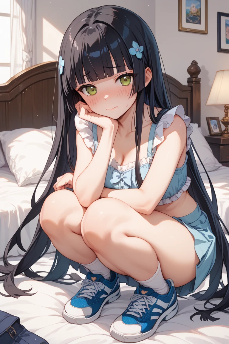 Risa Matoba、blush,smile、Twin tails、Brat、Seems cheeky、Primary school students、The back is very small、Lolita、Small breasts、Showing armpits、exterior: 14 years old、Shoulder Bare、The clavicle is visible、Sexy thighs、Beautiful feet、Usual hairstyle、Show me your armpits:1.2), highest quality, High resolution, unity 8k wallpaper, (shape:0.8), (Beautiful and beautiful eyes:1.6), Highly detailed face, Perfect lighting, Extremely detailed CG, (Perfect hands, Perfect Anatomy),