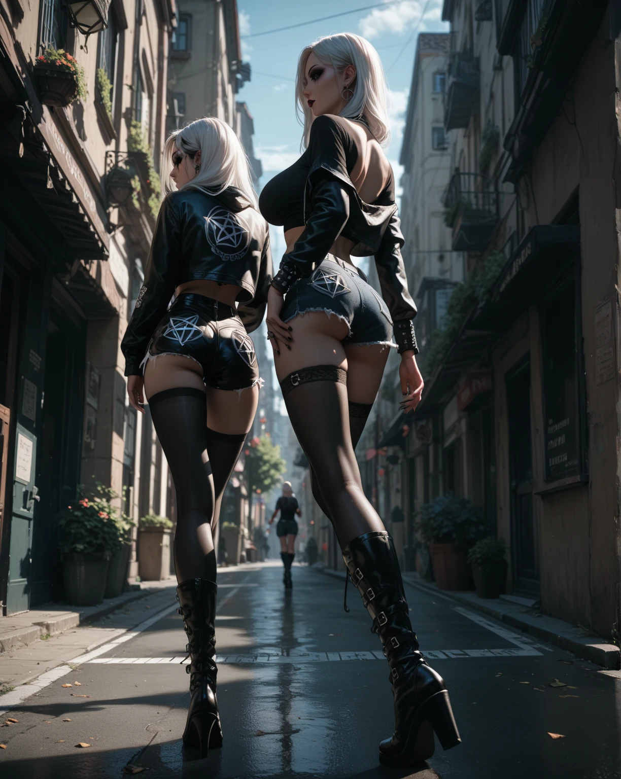 Sexy Lawyer, falda de negocios con clase, blazer negro, camisa de vestir blanca, falda ajustada, caminando por la calle, tetona, escote, manos perfectas dedos perfectos pechos perfectos ajuste perfecto cuerpo perfecto cara perfecta imagen perfecta realismo de imagen detallado fondo detallado atuendo micro bikini, camisa desabrochada, bibliotecario lascivo, hiperrealismo, fotorrealista, motor irreal, 3dcg, octanaje render, 8k highest resolution highly detailed, pullover, profesional, pechos a punto de estallar fuera de su sosten