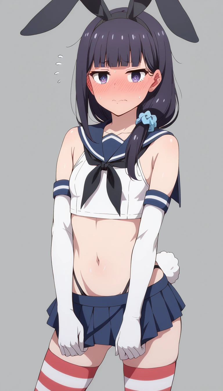  (masterpiece:1.3), (Best Quality:1.3), (Ultra-detailed:1.2), ((kawaii)), Cute, (lovely), ((sexy)), ((Extremely detailed)), 4K, (8K), Best Quality, (Beautiful), Illustration, anime style, (bold line:1.2), Gradation, looking at viewer, //, (bent down:1.1), (arms behind back), //, a cute girl, 1girl, (solo:1.2), gleaming skin, //, (flat chested), (Perfect eyes:1.2), (Perfect iris:1.2), //, darkblue hair color, (beautiful eyes) //, (half closed eyes:1.3), (sexual expression:1.2), Fascinated expression, smile, (blush:1.2), //, modern city background, sit on rock, sailor uniform with skirt, twin tails, muscle girl, hard abs