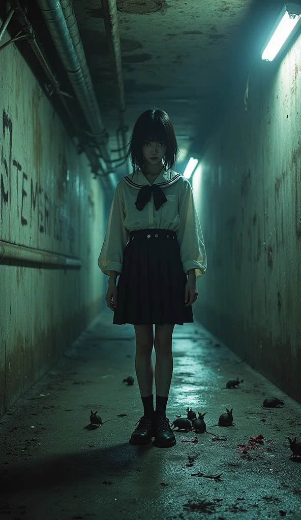 Schoolgirl scene in white thigh high socks, hanged, execution, gallows, hovering in the air