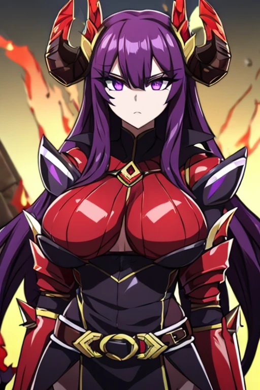 Desastre, 1girl, black background, black gloves, black sclera, blue skin, blush, breasts, center opening, cleavage, colored sclera, colored skin, demon girl, demon horns, dress, elbow gloves, full body, gloves, horns, jewelry, large breasts, long hair, looking at viewer, navel, pointy ears, purple skin, red dress, red hair, side slit, simple background, smile, solo, standing, thighhighs, <lora:Another_World_for_a_Second_Time-Desastre:0.8>, <lora:Masterpiace:0.8>, ((Strike a pose, Dynamic Pose, Happy,))