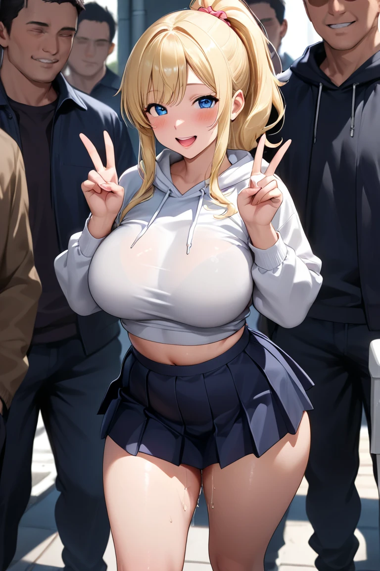(whole body from head to feet:1.4),(from above),(best image quality, 4k, high quality, masterpiece::1.2), ((masterpiece)), high detail, high quality, best image quality, ((high quality, NSFW)), cute, , low length, big breasts, Bokeh, degrees of freedom, portrait, 21 years old,(black knee high socks:1.5), (cute illustration:1.2), High resolution, Super detailed, 最high quality, Anime girl posing for photo,anime moe art style,Best Anime 4K Kona-chan Wallpaper,Anime drawn by Mr. Shimoo, (embarrassed,blush:1.3), (ecstasy:1.3) ,(slut:1.2),(vulgarity:1.3), (tears:0.7),(School uniform,No bra,not wearing panties:1.3),(Others lift skirt,shirt lift:1.5),mouth hold,(full body:1.3),(on the street:1.4),(girl standing in front of crowd of men, crowd of men are looking at you:1.4),
BREAK,
pov,1 boy,pov hands,