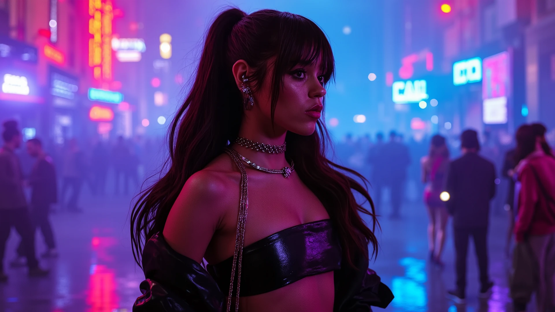 ariana grande, beautiful detailed eyes, beautiful detailed lips, extremely detailed eyes and face, long eyelashes, neon green rave outfit, Carrying green glow stick wands and wearing glowing jewelry, taking off an ankle length black leather jacket, inside a crowded neon lit rave club, friendly and flirtatious expression, photorealistic, 8k, (best quality,4k,8k,highres,masterpiece:1.2),ultra-detailed,(realistic,photorealistic,photo-realistic:1.37),HDR,UHD,studio lighting,ultra-fine painting,sharp focus,physically-based rendering,extreme detail description,professional,vivid colors,bokeh (Attention: Show her from head to toe, full body shown, show all of her)
