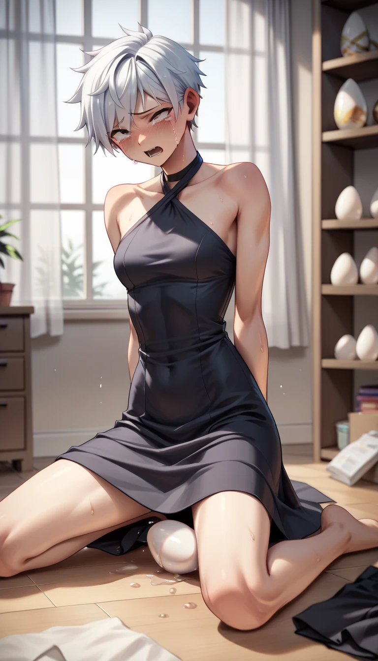 a sexy woman, (best quality), (masterpiece), (1girl), slim, anime, (flat chested), (short chinese dress), (sitting), (protrait), (full body view), (perfect legs)