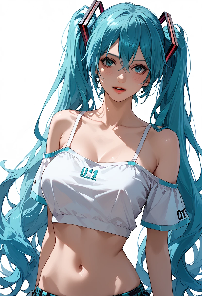 Best Quality,High resolution,8k,(white background),The background is pure white,No background,Masterpiece:1.2),beautiful girl,Shiny light blue hair,messy hair,Light blue eyes,Gentle look,A refreshing look,smile,Best quality,Best Quality,Aesthetic and aesthetic:1.2,Best details((Super detailed))(High-definition CG illustrations),T-Shirts,Black shorts,Slender body,smile,blush,cute,Scrounge,Looking up,Being spoiled,super model,full body