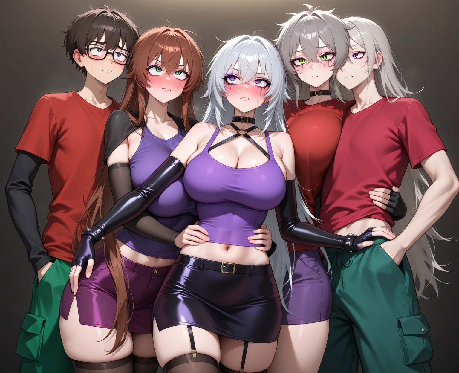 1 girl, 1 boy, happy girl, Drunk, girl, indie girl, small , thick thighs, babe, muscular male, male face out of frame, bodybuiler, drunk, male behind female, blush, pussy, very detailed, very detailed, high detailed texture, deep of field, cinematic illumination, volumetric lighting, floating hearts around head, eyes half open motion_blur, motion lines, arms behind back/arms behind head sweat, light skinned male, kikuri hiroi, black bow, blunt bangs, braid, closed eyes, purple eyes, fang, hair bow, hair over shoulder, long hair, purple hair, sidelocks, single braid, fangs, collarbone, blush, blush, black jacket, brown footwear, collarbone, dress, green dress, jacket, long sleeves, open clothes, open jacket, raglan sleeves, sandals, white sleeves, hetero, standing, swept bangs, 1boy, faceless male, size difference, medium breasts, ass grab, male grabs females ass, netorare, cheating (relationship), cowboy shot, jacket, miniskirt, pleated skirt, bow, fingering, trembling, long hair, close up, multiple views, smile, ass, groping, groping ass, ass shot, skindentation,