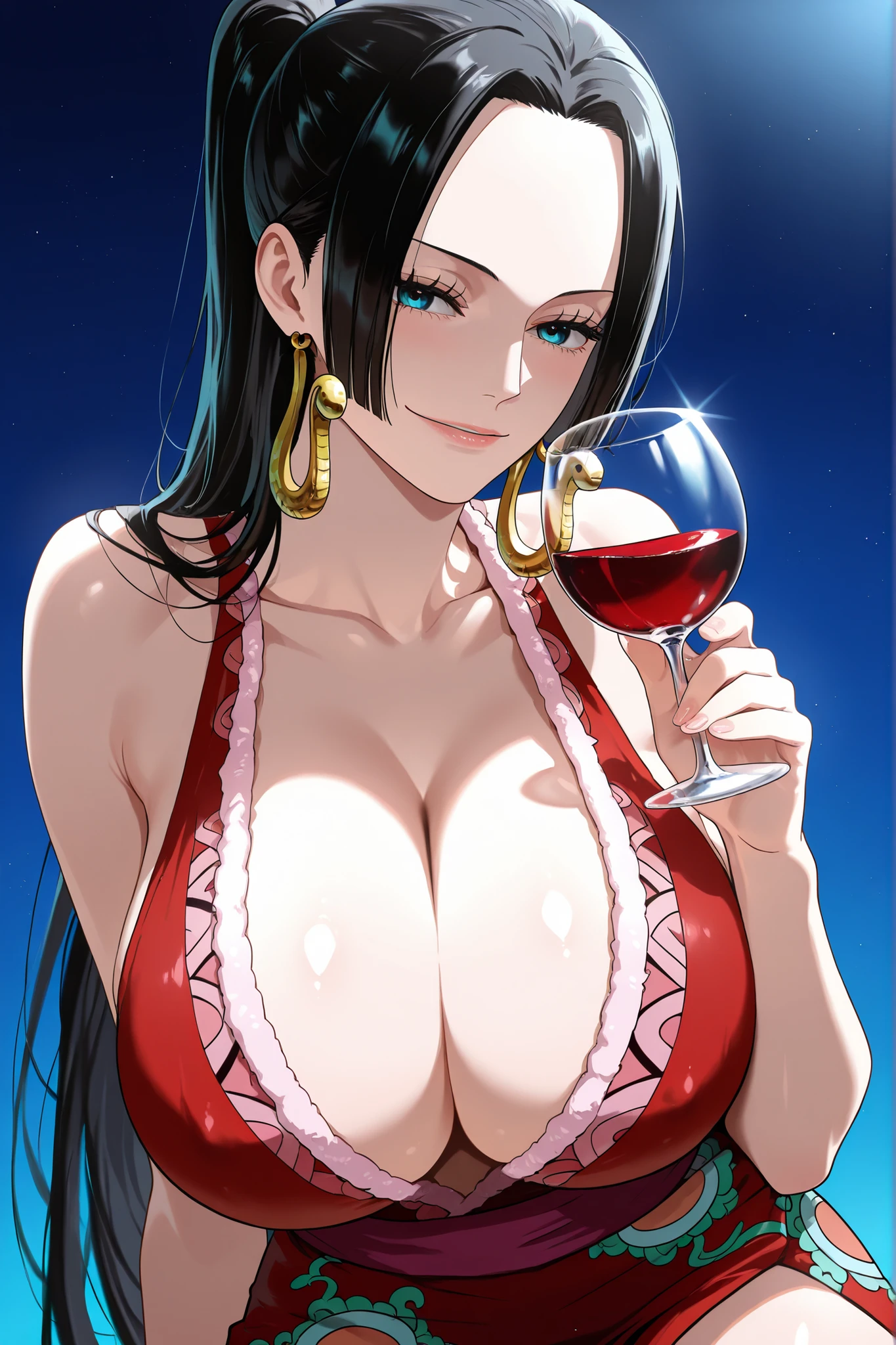 score_9, score_8_up, score_7_up, score_6_up, uncensored, mrs yukinoshita, black hair, hair bun, red lips, blue eyes, naughty face, makeup, shiny skin, sweating, steaming body, seductive smile, glaring eyes, heavy breathing, detailed body, detailed eyes, BREAK (masterpiece:1.2), best quality, high resolution, unity 8k wallpaper, (illustration:0.8), (beautiful detailed eyes:1.3), extremely detailed face, perfect lighting, extremely detailed CG, (perfect hands, perfect anatomy), fruit, wet, 1girl, apple, holding_apple, solo, dress, looking_at_viewer, white_dress, bare_shoulders, cleavage, choker, elbow_gloves, bokeh, large_breasts, water drop, reflective, (fog:1.3), fireflies,