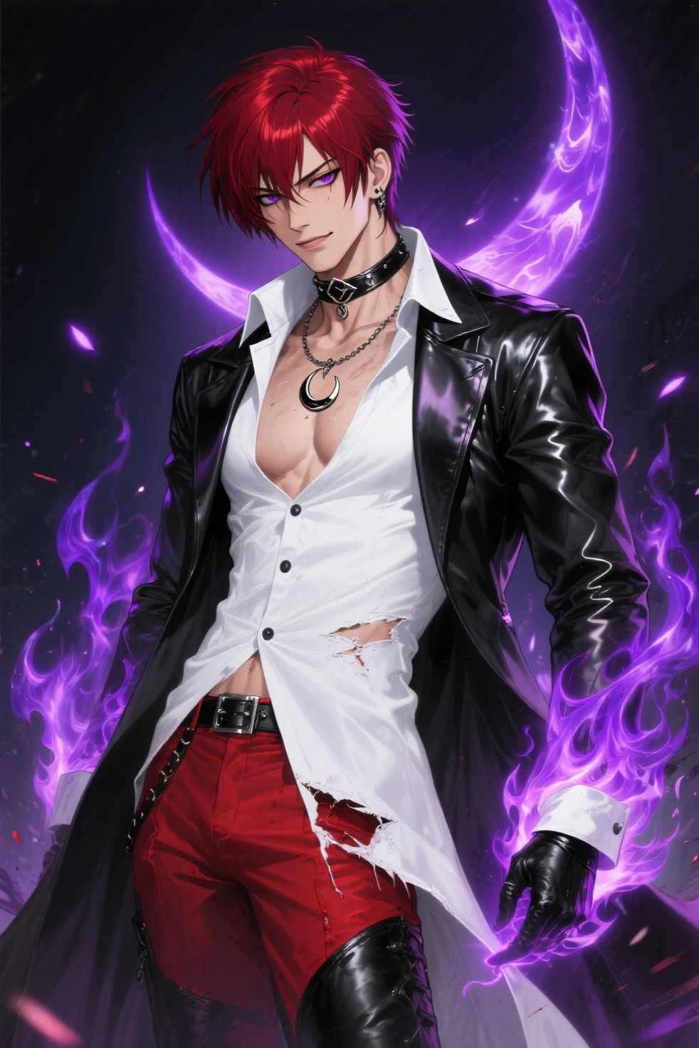 (8k,uploadsrrealista uploads Maximum quality;1.4) (1 young boy) Super handsome king of the underworld (lifelike face) (Short hair pink hair) slenderbody Muscular and macho Black and pink aristocratic costume with big pink eyes pink decoration Fangs peeking out of the mouth Pointed claws a seductive gaze Beautiful expression A hyper-realistic (King of the Underworld) appealing (real looking skin) super high resolution high détail Black and pink luxury pants Pink aura emanating from the body effect pink coat