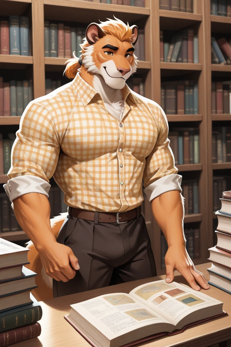 A fursuit Fox male muscular an 18 year old teenager alone in high school nerd reading a book and wearing a random outfit Velma style glasses from Scooby Doo. Worried expression, panicked. Muscle growth transformation, macro growth. Muscular arms, muscular thighs, triceps, six pack abs. A little bit muscular just a little bit.