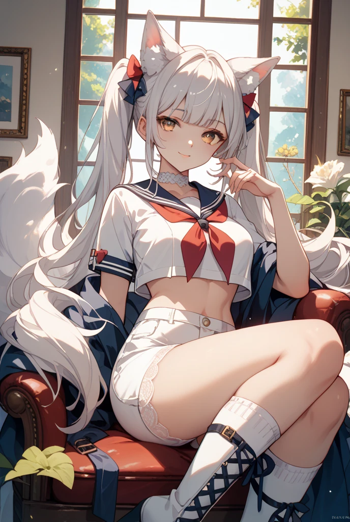 highest quality、High resolution、detailed background、beautiful and detailed face、beautiful and smooth skin、skin texture、professional lighting、Beautiful teenage girl、(huge breasts:1.3)、((sexy sailor suit))、Pleated mini skirt with tartan plaid pattern、cute hairstyle、white knee high socks、
((tied to a chair、the whole body is restrained、Hands and feet are restrained、))、tied up and legs spread、emphasize the chest、underboobを強調する、No bra、chest is restricted、Arms are tied、tied up with a rope、 underboob、panty shot、stripe々panties、camel toe、
look at me happy、Palace of Versailles in France

