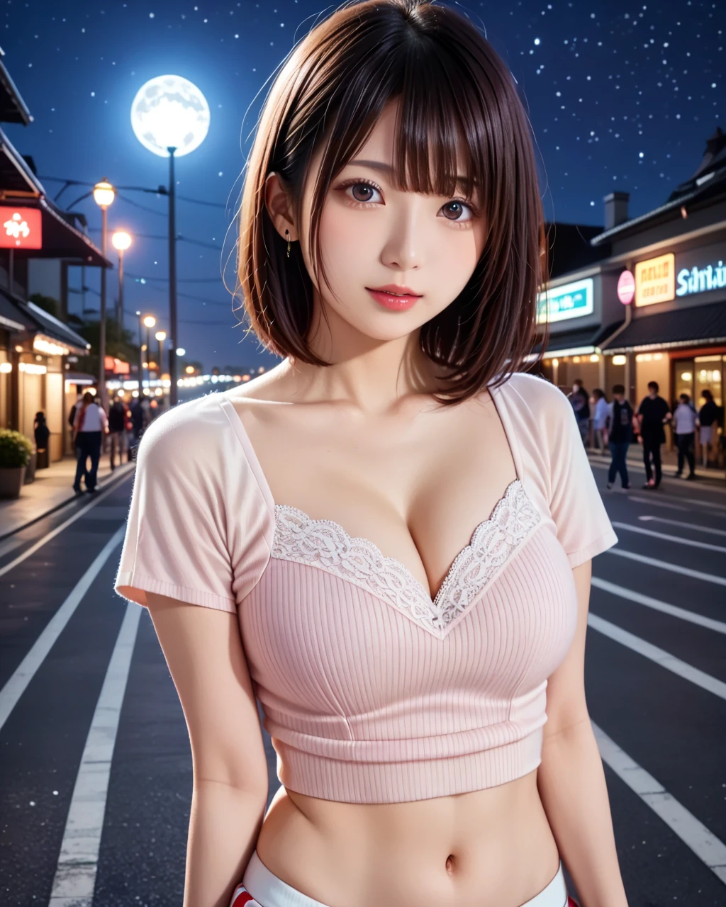 masterpiece, highest quality, figure, Super detailed, small details, High resolution, 8k,wallpaper, Perfect dynamic composition,(Detailed high quality, realistic depiction of eyes:1.3), 2 girls, Off-the-shoulder T-shirt and denim mini shorts, short bob hair, black hair color, big natural color lip, bold sexy pose, (perfect body shape), crying a little、harajuku style、20 year old girl、cute type、Lolita、beautiful feet, night club, Burning idol pose, plump thighs, after sex,(heart:1.3), Sweat