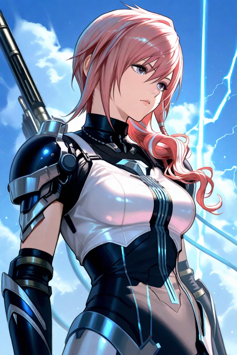 masterpiece, best quality, IncrsLowTier, electricity, glowing eyes zerotwo horns, hairband, necktie, red dress, pantyhose horns, hairband, red bodysuit, armlet, mecha horns, hairband, white bodysuit, white gloves, cap, red dress, white gloves, jacket on shoulders, pantyhose, cyber_armor body_suit,huge_breast, tall female, fulll body, sun light, smile,, sun aura,, boots, standing, smile, lips, red lips, fangs, sharpteeth,,{best quality}, {amazing quality} {best quality},{amazing quality},, {absurdres},{{highres}}, {very aesthetic}, {detailed}, curvy, tall, huge breast, character focus, white background,full-length portrait,