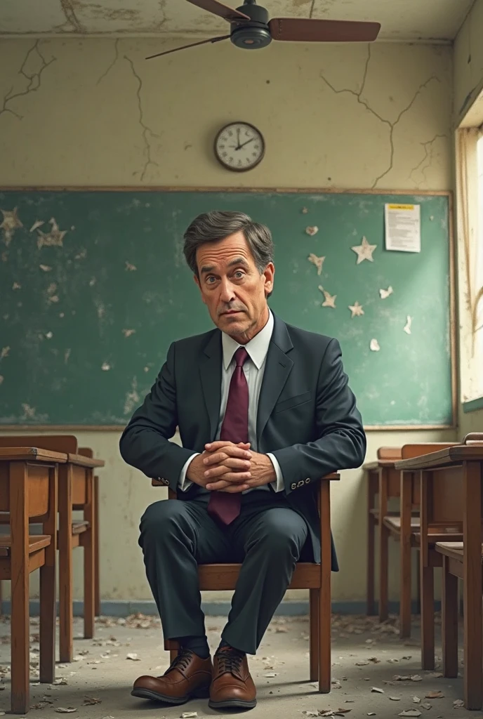 Teacher sitting in a classroom on top of the desk