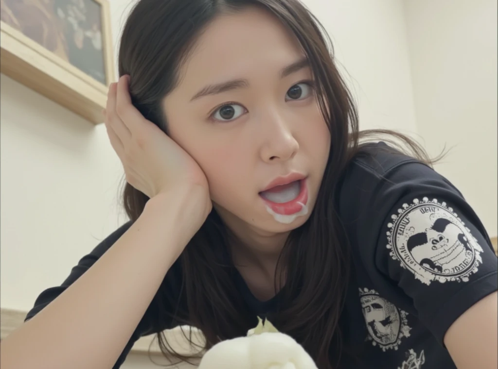 potrait, direct to camera, high detailed, sharpen, dynamic light, 4k, nsfw, realistic, photo-realistic, detailed skin, girl eating icecream, shirt, ahegao, rolling_eyes, food court, icecream on face <lora:JPGirlEatIceCreamMix1:0.4>, <lora:ahegao,rolling_eyes:0.6>, <lora:add_detail:1>