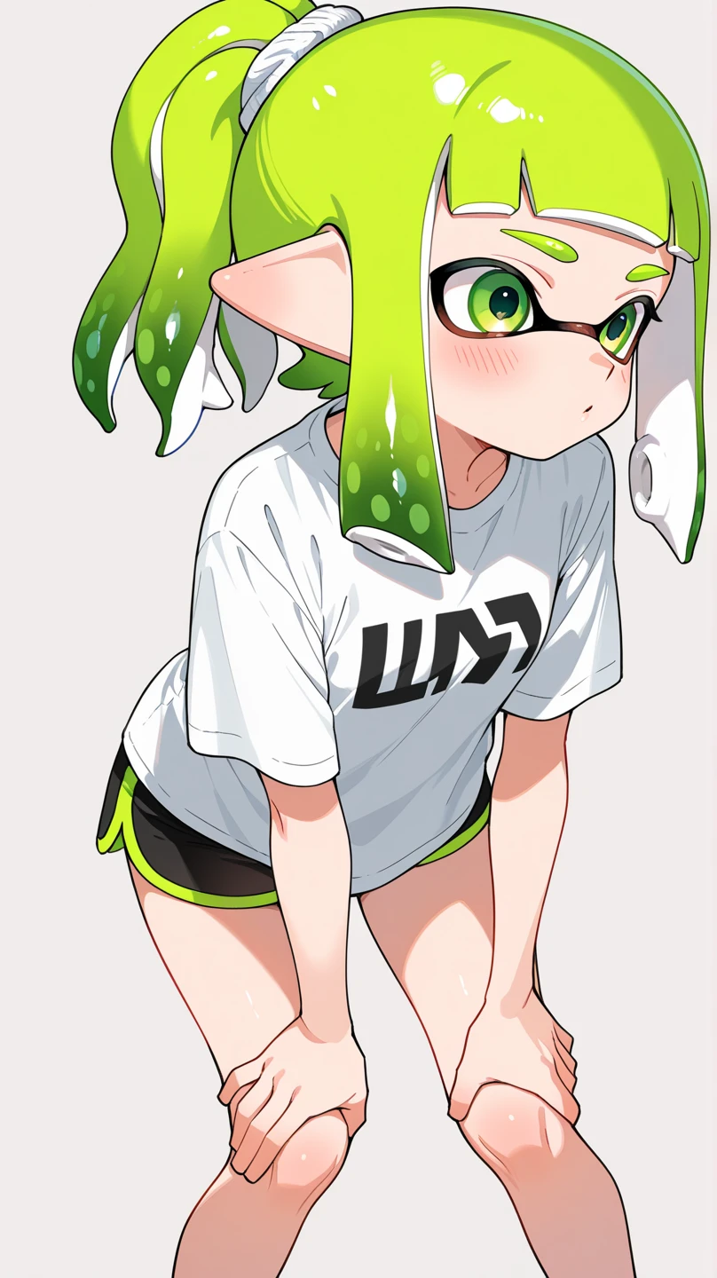 a close up of a figure of a man with green hair and glasses, muscular!!, muscular! green, with splatoon style, sweaty wet skin, arms akimbo pose, shiny wet skin!!, splatoon 3, muscular! white, muscles, sweaty skin!!, tatsumaki, muscular!!!, highly detailed exquisite fanart, splatoon, extra detailed bodyGreen haired inkling from splatoon standing while taking his clothes off, tank_top, inkling, splatoon (series), green_hair, short_green_hair, spiked_hair, pointed_ears, elf_ears, speedo, black_speedo, huge_penis, huge_cock, underwear_bulge, crotch_bulge, muscles, abs, green_eyebrows, white_gloves, white_skin, male, 1boy, speedo_bulge, taking_clothes_off, embarassed, standing, inkling_boy, splatoon, biceps, sweat_drops, basic_background, white_background