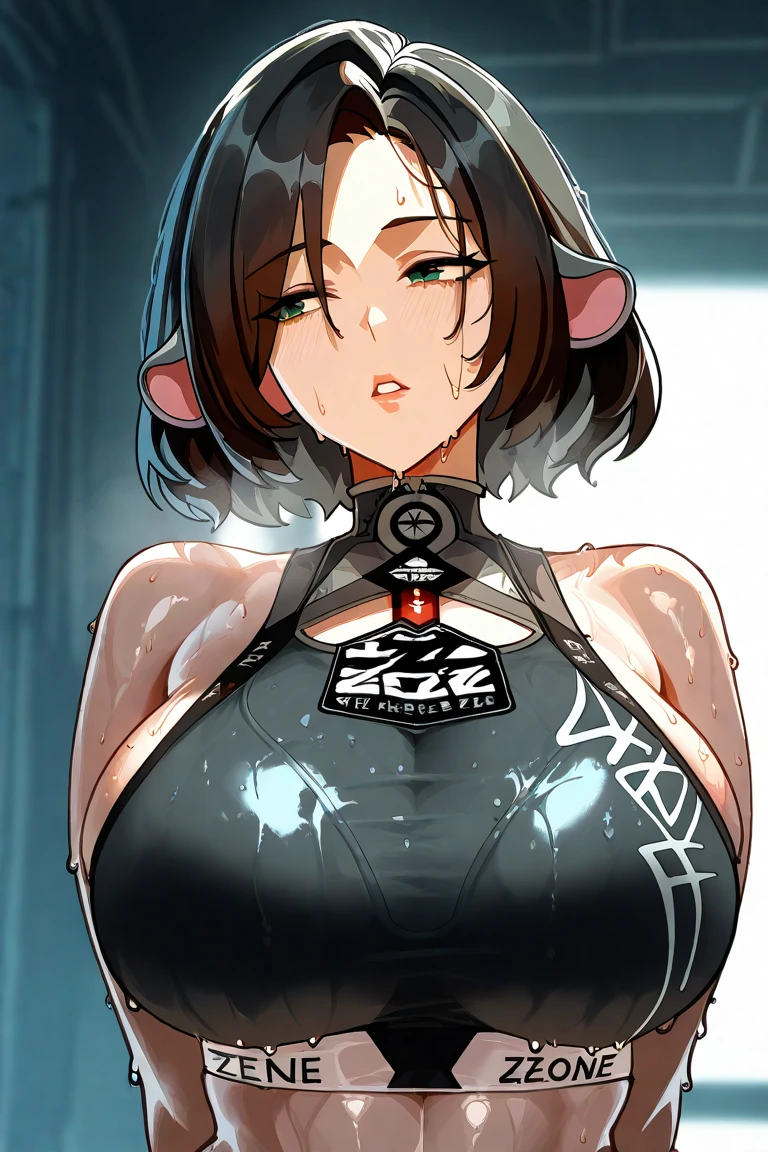 Serious face、(Grin:1.2)、(In 4K)、(High resolution:1.2)、(High freshness)、、(Whole Body Ezbian:1.2)、((short hair:1.2))、(Huge, perky, fake breasts:1.4)、Deep valley、(Two brave women with big  fighting the devil:1.6))、Skin Dance、 (Firm chest:1.6)、(Orange eyes)、((tight competition swimwear:1.6))、(Perfect body:1.8)、Wide Hips, Thick thighs, Huge Ass、Skin dents、(barefoot:1.2)、(Great abs:1.4)、(Narrow waist:1.4)、(White Background)、(Grab your chest:1.4)、(Black skin:1.8)、