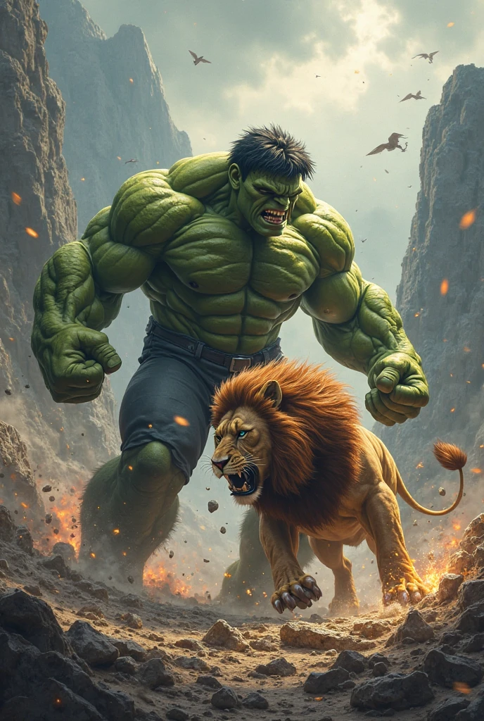lion vs Hulk fighting in big city at night and public place and public running and blood nikal raha hai
Lion ka size hulk ke brabar hai