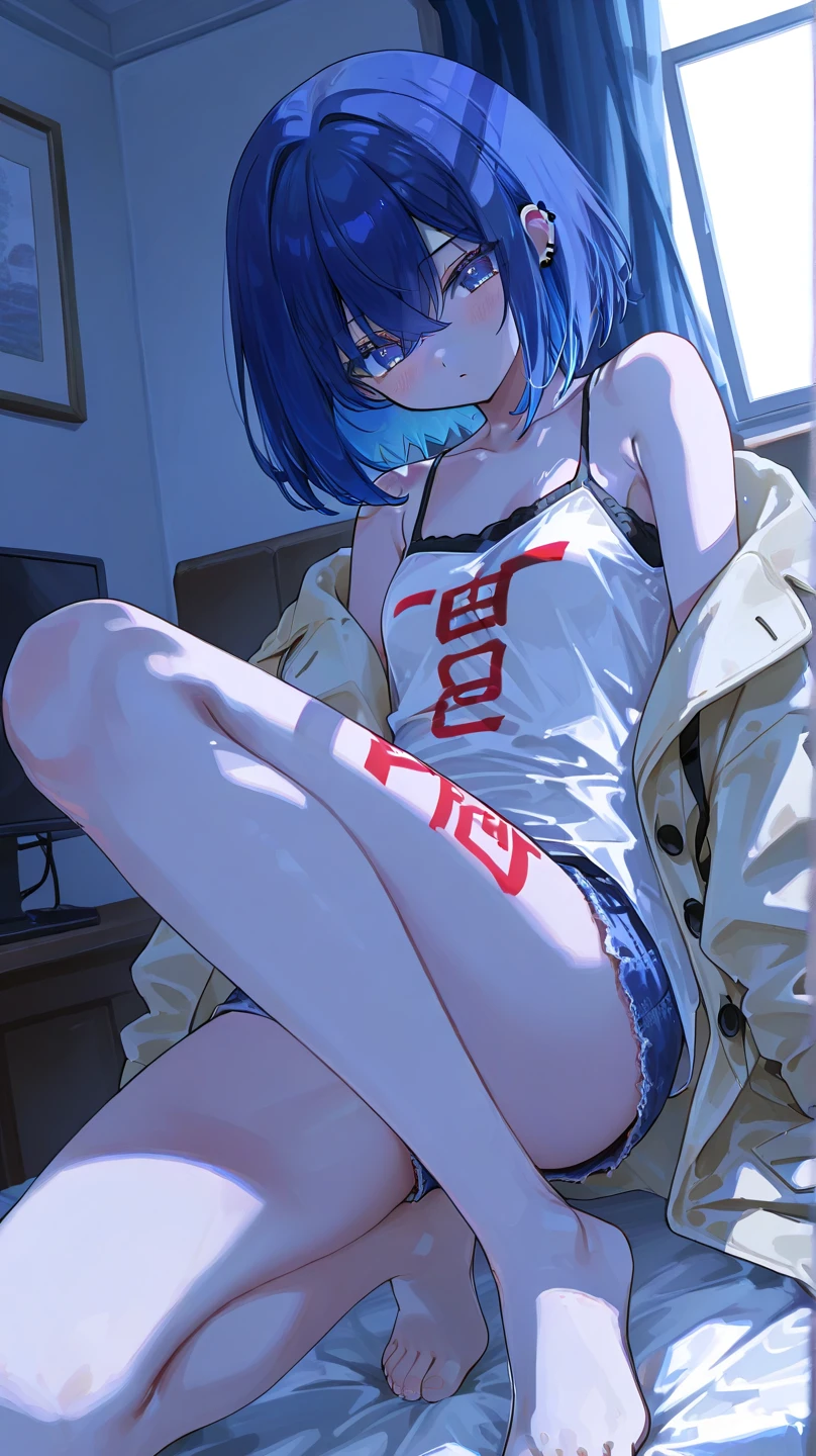 masterpiece, absurdres , (intricate details), (colorful),cinematic lighting,extremely detailed, hinata\(boruto\), 1girl, solo, fully naked, on a bed, (hair like Hinata from Naruto, short_hair:1.2), petite body, teenager, (8_years_old:1.4), laying on her back, legs_up:1.1, thick body, cum in , crying, eyes half open, crop top, feet in frame, legs spread wide open, spread eagle, completely naked, side view