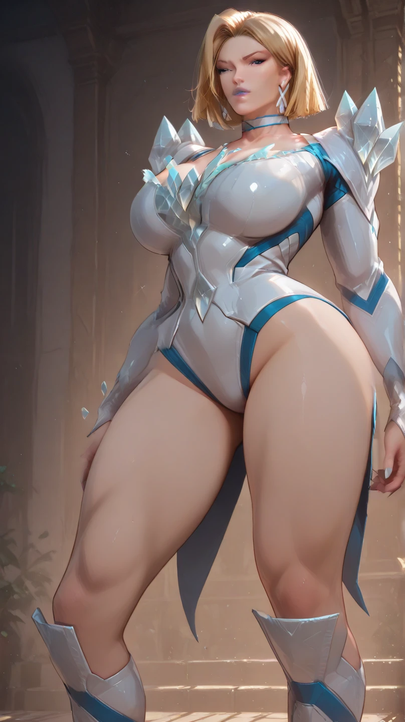Photo of Anna of Arendelle wearing blue gym outfit, Nice, show breasts, huge breasts, tall, sexy legs, bursting huge breasts, cameltoe, from below, legs slightly departed, legs slightly apart. Dia ensolarado, mostras seus peitos grandes, roupa aberta, decote, seios amostra