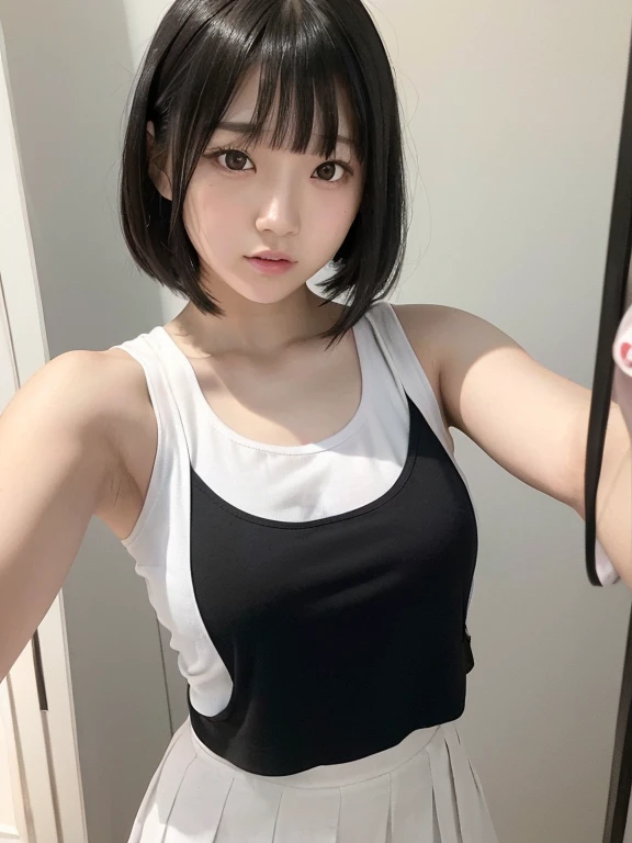 top-quality、超A high resolution、(Photorealsitic:1.4)、女の子1人、pregnant, 40 weeks, ((big belly)), (faded ash gray hair:1)、(huge-breasted:1.4)、a closeup、grey camisole, nsfw, small body,