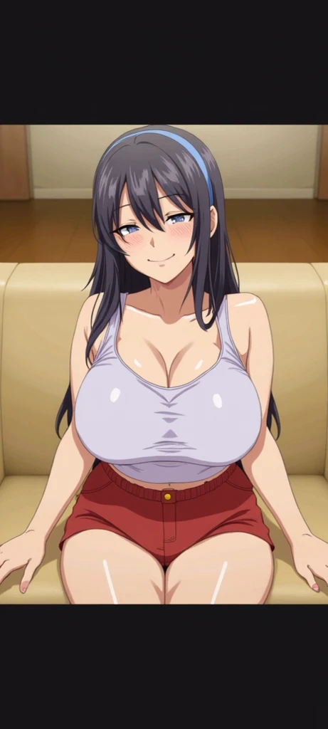 (POV Tits Fuck : 1.4), upper body, white dress, (luxury livingroom background), Litchi Faye-Ling, mature woman, anime cels style, best quality, high resolution, 1girl, (huge breasts:1.2), beautiful face, Beautiful Finger, Beautiful long legs, Beautiful body, Beautiful Nose,Beautiful character design, black hair, very long hair, ponytail,Bangs,purple eyes, (cowboy shot), happy face, blushing, looking at viewer