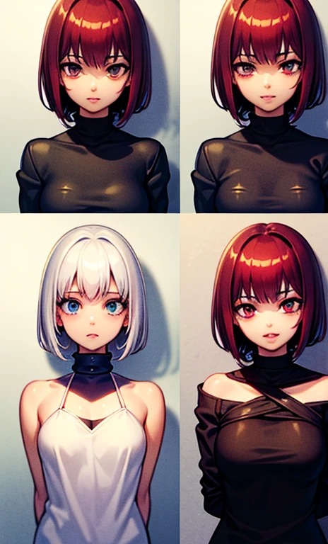 Yoha No. 2 Type B，1girl，wlop，（Blindfolded），nedium breasts，cleavage，cleavage cutout，clothing cutout，Green background，Hair between both eyes，shairband，A high resolution，Juliet sleeves，longer sleeves，nier（series），nier automata，Fluffy sleeves，Redlip，shaded face，short detailed hair，独奏，high-necksweater，full bodyesbian，whaite hair，Skysky