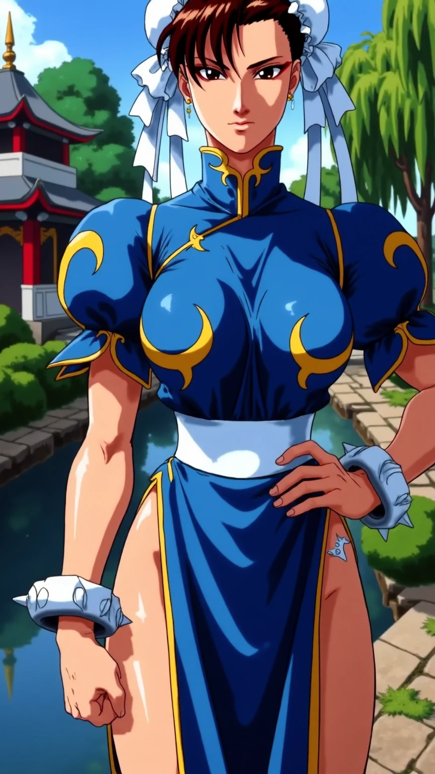 score_9, score_8_up, source_anime Bibl3, (masterpiece, best quality, ultra-detailed), AhsokaTano, orange skin, dark tan, blue eyes, makeup, huge breasts, heavy breasts, blue shirt, vambraces, fingerless gloves, hip armor, wide hips, blue skirt, blue leggings, looking at ahead, indoors, sexy, moaning, standing sex, sex from front, viewed from side