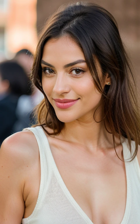one woman, 26 years old, with black hair, Mix out of 50% Natalie Portman and 50% Kim Kardashian, 172cm height, 68kg weight, clear green eyes, long lashes, perfectly shaped eyebrows, slim and well-defined body, curvy body, thin nose, small ears, full lips, white teeth, small soft hands, painted fingernails, wearing casual clothes, high resolution, masterpiece, best quality, intricate high detail, highly detailed, sharp focus, detailed skin, realistic skin texture, real skin texture, realistic texture, professional, real life, ultra-realistic, photorealism, photography, realistic photography, UHD, indoor at hairdresser