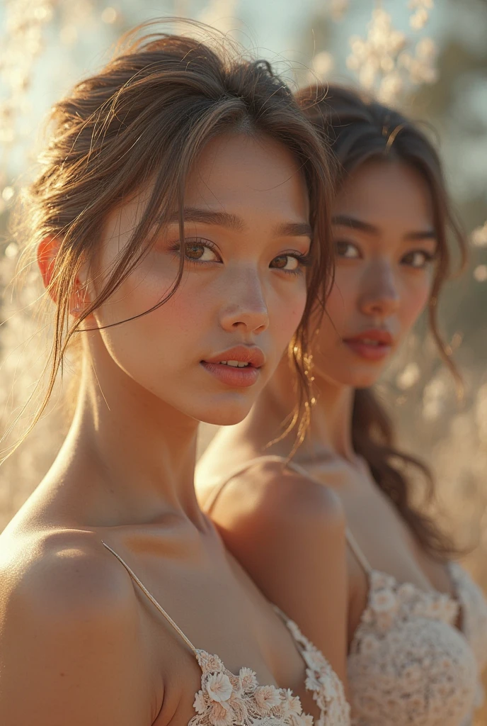 Photorealistic、Sisters、Realistic skin texture、desert、