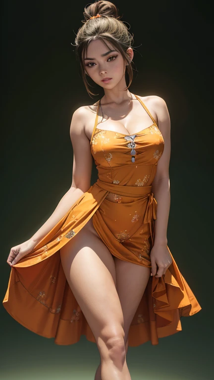 a woman in a floral dress talking on a cell phone, low cut dress, short minidress, sexy dress, skinny waist and thick hips, full body picture, sundress, short dress, dressed in a flower dress, wearing a sun dress, in a dress, wearing sundress, curvy hourglass figure, full body! pretty face, wearing in a summer dress