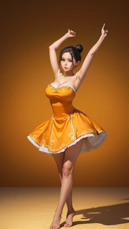 Drawing of a young topless woman with ponytail and sundress, cute 3d rendering, cute detailed digital art, mini cute girl, cute digital painting, 3d rendering stylized, cute digital art, cute rendering 3d anime girl, little curve , cute! C4D, a single character full body, standing on a white base, yellow thong