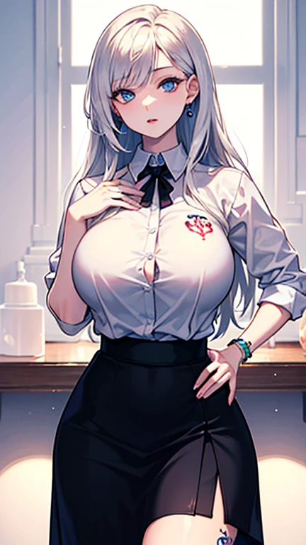 Very cute sister,(Large Breasts:2),Card issuance,Perfect body,(Long purple-gray hair),(Blue-green eyes),High Detail,high quality,(White sleeveless shirt:1.5),(Navel exposed:1.5),(Exposing breasts:1),(red plaid skirt),Red beret,Shy,(Black tights:1.2),(Big Ass:1)
