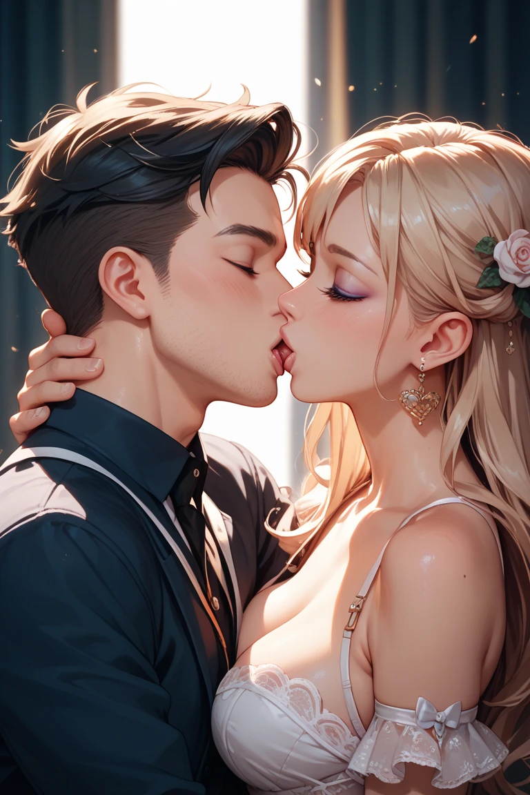Score_9, score_8_up, 1girl, 1boy, together, in love, kissing