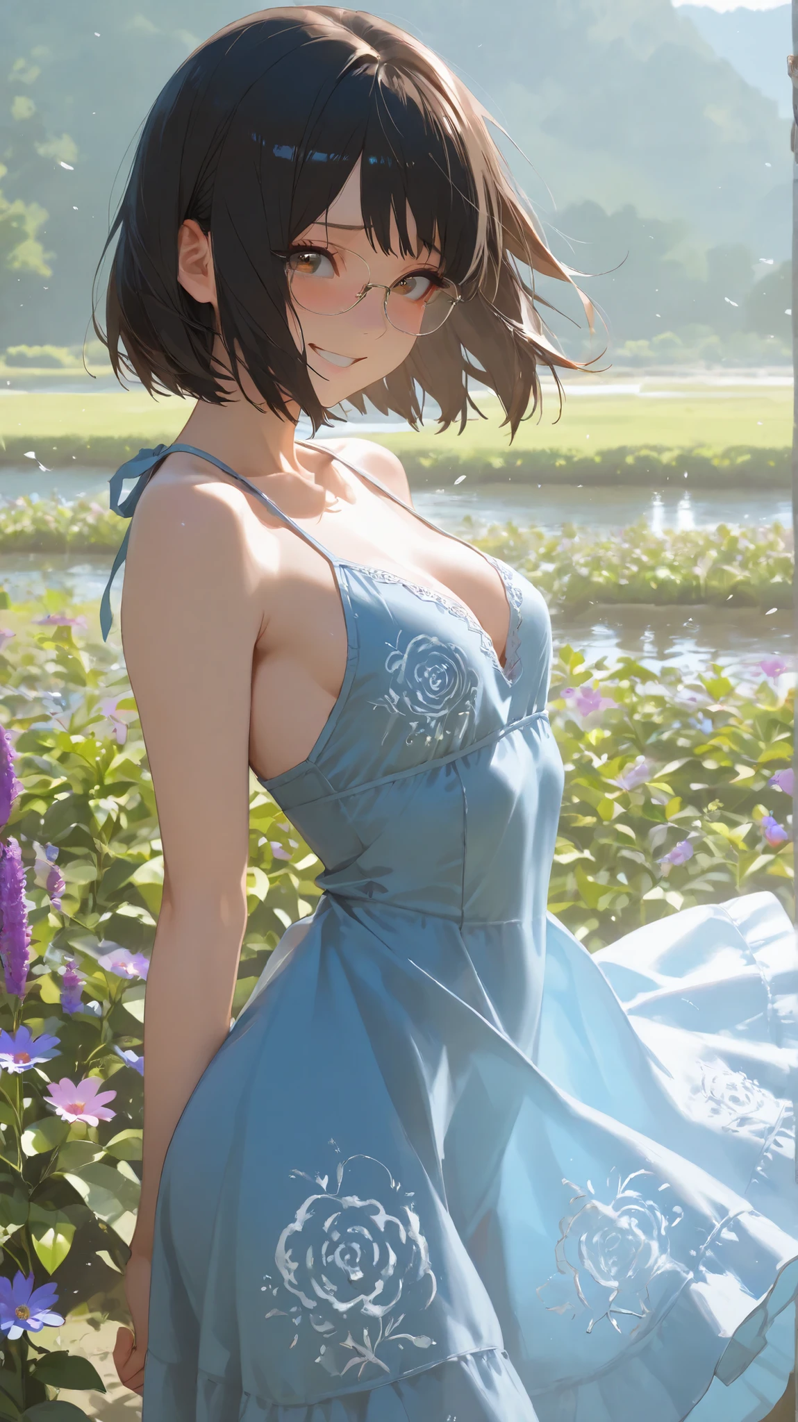 best quality,masterpiece,1girl,solo,(((9years old))),japanese girl,an extremely cute and beautiful girl,highly detailed beautiful face and eyes,petit,cute face,lovely face,baby face,shy smile,show teeth,black hair,medium short hair,flat chest,No pubic hair,nipples sticking out on the dress,no bra,no panties,skinny,slender,(((wearing a wet white Transparent mini French maid apron))),(((standing in a flower garden))),she is looking at the viewer,(((lift dress above the waist))),((legs spread wide)),(((show pussy clearly to viewer))),((NFSW))
