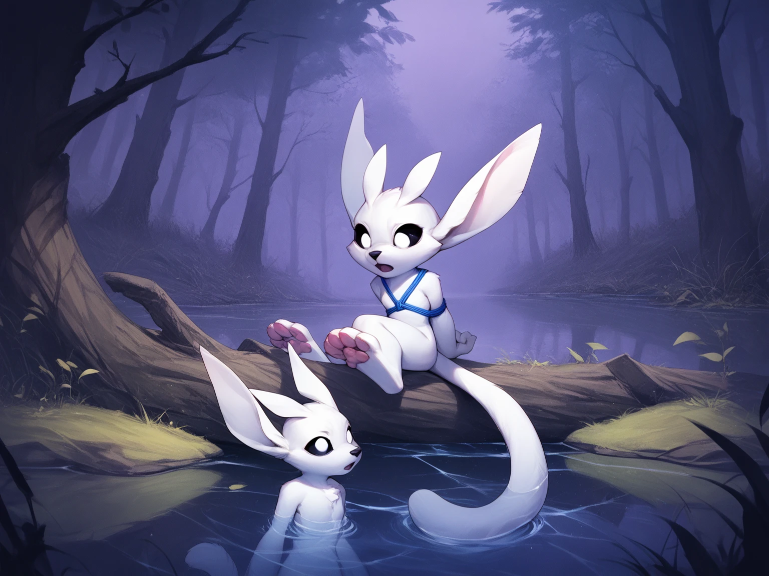 "Ori and the blind forest", Ori, shota, young, white body fur, blue sclera, white pupils, narrowed eyes, long ears, dark blue nose, :3, full body, feets with three toes, sit on rock, night, forest, detailed body fur, detailed face, detailed eyes, glistering body, shiny body, gorgeous body, looking at you, glowing body fur, solo, skinny long tail, hair antennae on head, guardian spirit, masterpiece, (((huge penis, huge balls, hyper penis, hyper balls))) [cock vein] (excessive precum:2), looking pleasured, precum spurt, penile masturbation