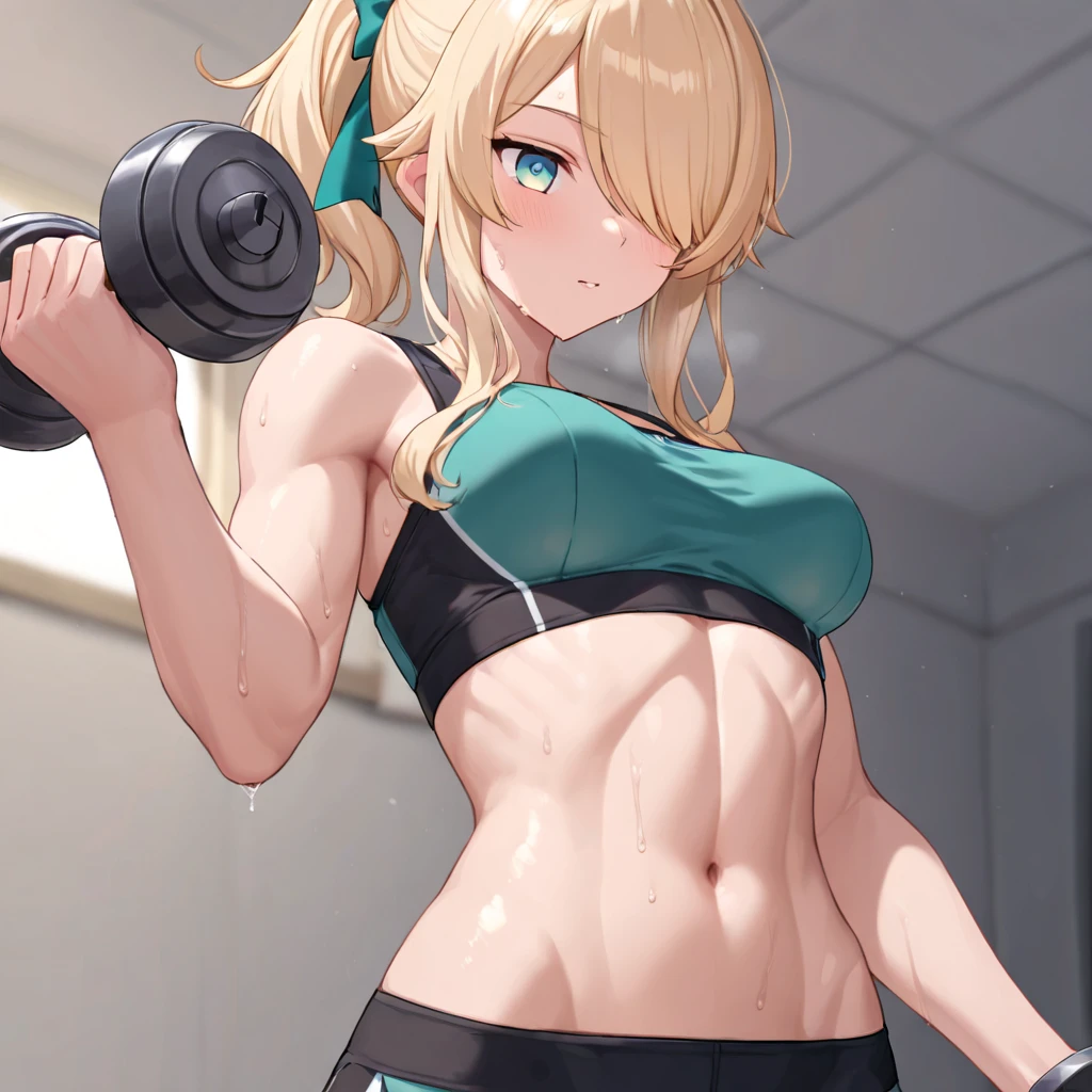 gym, exersice, one adult woman, workout, hot, sweating, sweaty, tan, medium , lifting, yogapants, grey yogapants, grey pants, grey clothes, blonde, ponytail, lean body, blonde, blonde hair, woman, grey pants, one girl