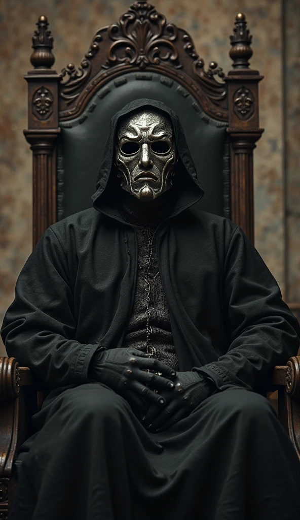 God of disease, his face ravaged and wounded, sick, flesh peeling off, a freak, undesirable, ugly, hideous, thin, starving, cruel bright yellow eyes, full body, sitting on a throne made of sick decaying bodies, wearing clothes