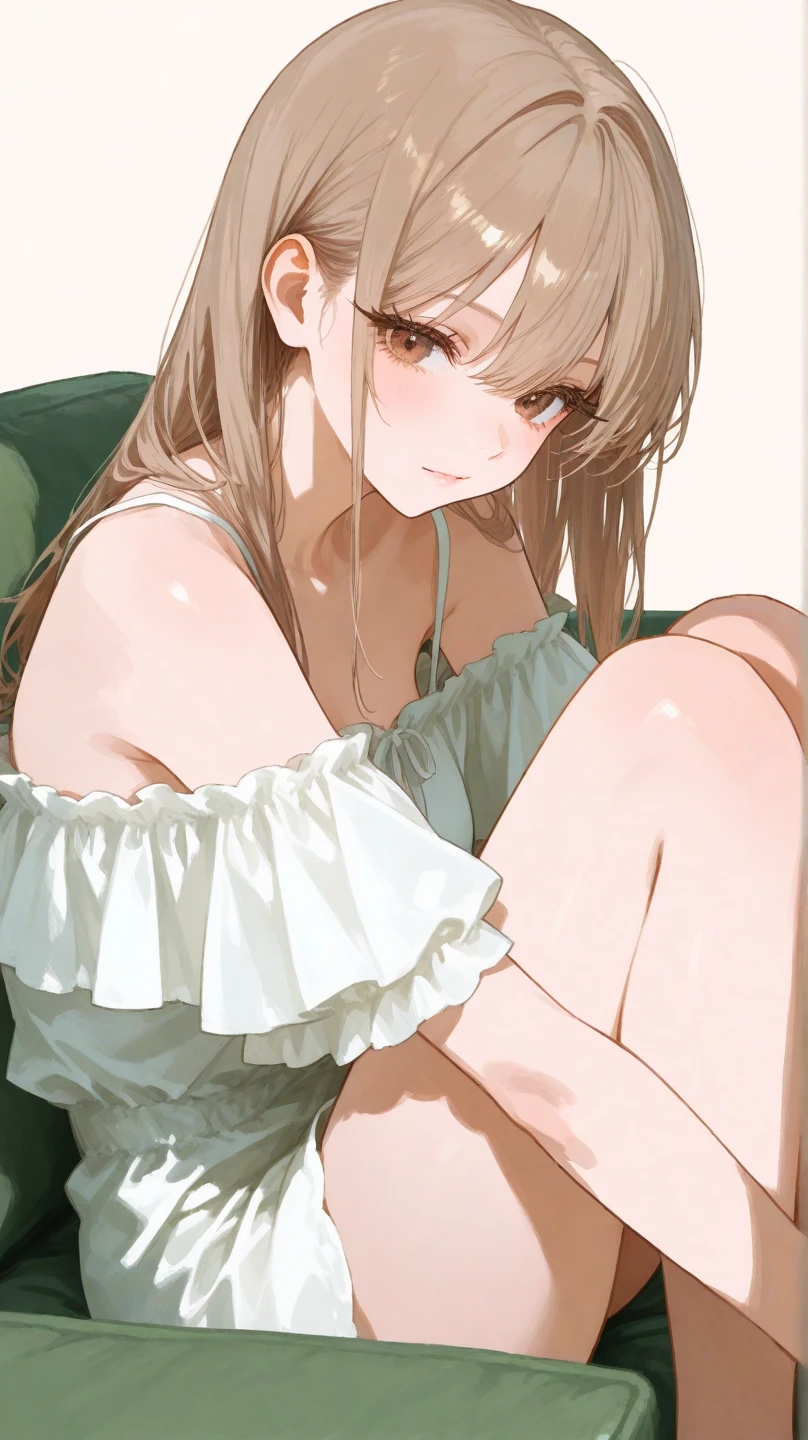 Qiwuwuming/(Holographic live broadcast/), (masterpiece, best quality: 1.2), Chinese traditional ink painting, 18-year-old cute medium-breasted girl, oversized dress :1.2, bench, Super detailed faces, delicate eyes, double eyelids, SFW , long skirt