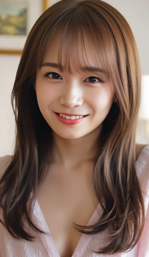 masterpiece, highest quality, 8k, (Upper Body:1.4), young, , Round face, One Japanese woman, Pretty Ladies Room, beautiful girl, Pretty face, (Camera line of sight 1.4), (To the camera:1.4), smile, Ultra-realistic, High resolution, photograph, Sharp focus, High resolution, Face Light, Dynamic Lighting, Cinema Lighting, Professional Shadow, Best details, Very detailed, Very detailed, finely, Real Skin, Delicate facial features, Detailed face and eyes, High school girls, In underwear, See-through
