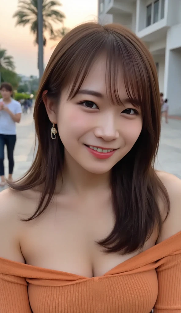 ((Highest quality, 8k, masterpiece: 1.3)), The beauty of slim abs: 1.3, (Hairstyle Brown Hair Short Cut, big: 1.2), Super Slender Face, Delicate eyes, double eyelid, smile, necklace、40-year-old beautiful housewife、photo of an old girl, beautiful, cute, 40 years old, Age-related wrinkles、Whole body shot、(((topless,No clothes on the upper body、Small breasts、Nipples are clearly visible)))、(((Tall、I can see my belly button)))、((Fashionable skirts、Short skirt))、(((In front of Cinderella Castle at Disneyland)))