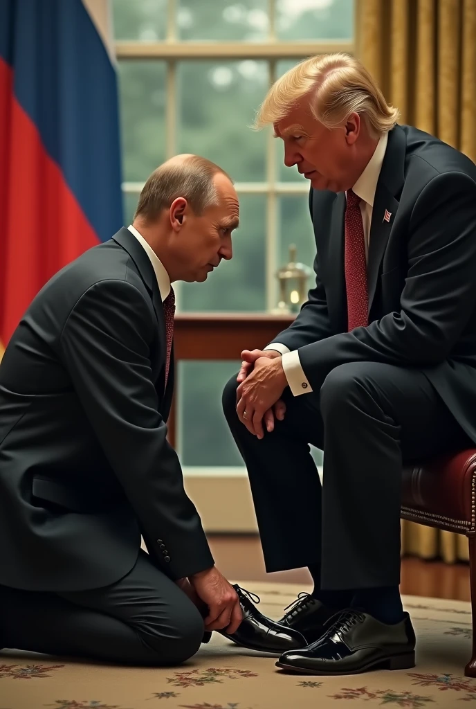 (Donald Trump) and (Vladimir Putin), two people, gopnik, RAW photo, subject, 8k uhd, dslr, soft lighting, high quality, film grain, Fujifilm XT3, ((detailed face)), squatting, russia