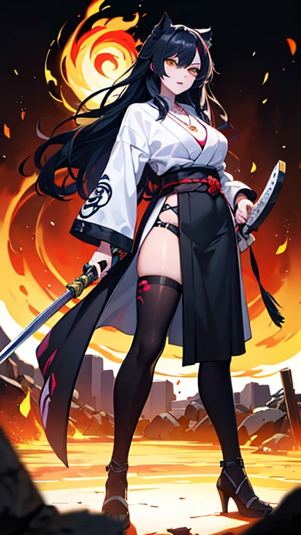 Girl, Navel exposed, Wearing calf-length socks and boots, Holding a sword, Being attacked by enemies, He closes his eyes in pain and cries