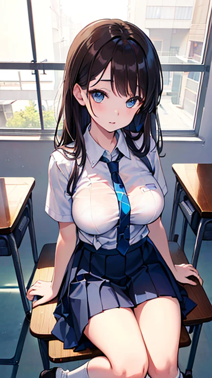 ((Highest quality)), ((masterpiece)), (detailed), One girl, Sexy Big Tits High School Student Classroom Naked Nipples Crying