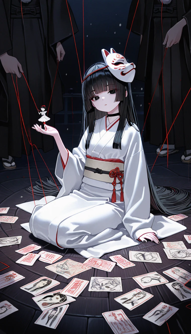 Anime girl sitting on a throne surrounded by ghosts