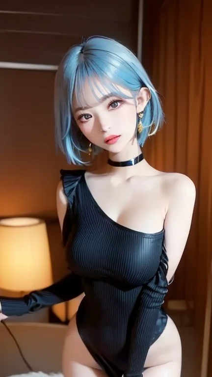 (1 young girl), Anime girl with amazing face and blue eyes, 白衬衫和blue hair, Anime cute art style, Hestia, Anime visual of a cute girl, Water of Conosuba, Produced by Anime Painter Studio, anime grandma, Ayaka original god impact, 动漫the best女孩, cartoon animation, cute anime girl, Gaimoyedre, anime style 4k, Anime girl's eyes, blue eyes, (very beautiful girl), (the bestquality:1.4), (Super detailed), (masterpiece, the best_quality, Super detailed, 8k, ultra high definition, flawless:1.latin blue hair, blue hair，catwoman,, Cat ears, glowing pink eyes, Shy, obey, Blushed, wet oily skin, on the bed, Big deal胸, heart tattoo above, , Big deal腿粗, Beautiful hip curves, 巨Big deal, only, tight skin, scantily clad,White lace top, collar, facing the audience, Windows, bedroom, midnight, Sexy,,japanese goddess, cardigan shirt, korean girl, 美丽的Asian girl, V-shaped bust clothes, low cut，巨Big deal，Expose the upper half of the chest，not compact，下垂的Big deal胸，Gorgeous Chinese model, Beautiful young Korean woman, Japanese model, thick lips，duckbill，Asian girl, Beautiful young Korean woman, wearing shirt, Beautiful Korean woman, 坐on the bed, Looking to the future,巨Big deal，Big deal，up,portrait photo，super closeup,face camera，Take photos carefully，double tail，，European and American women，，Mature